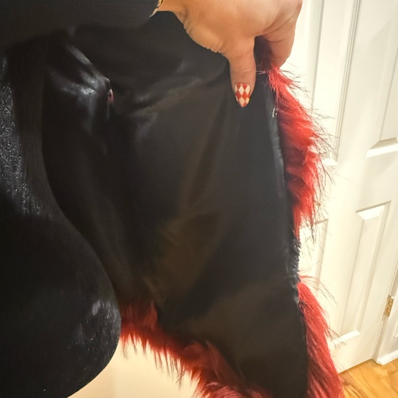 LaSeine Red and Black Faux Fur Vest - Picture 3 of 4